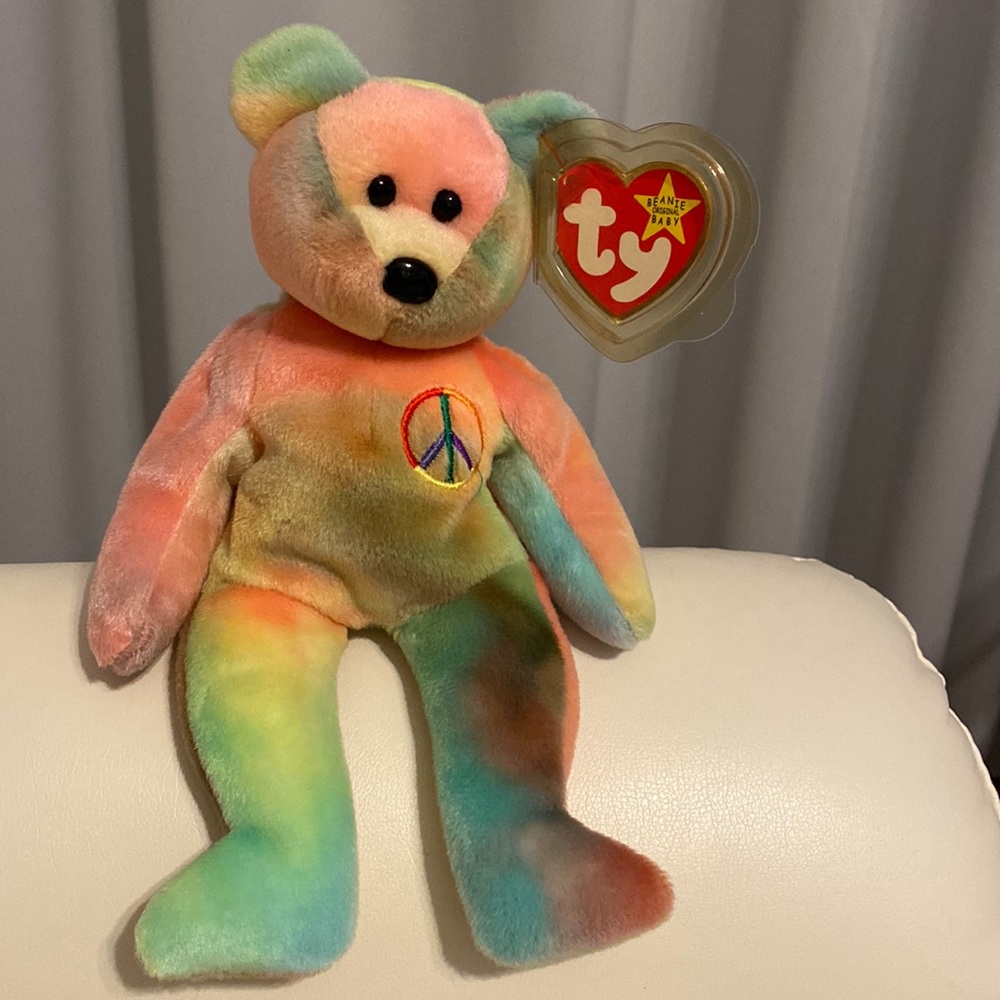 Ty Beanie Baby Original.  PEACE bear. Tie-dyed. Born February 1, 1996. #4053